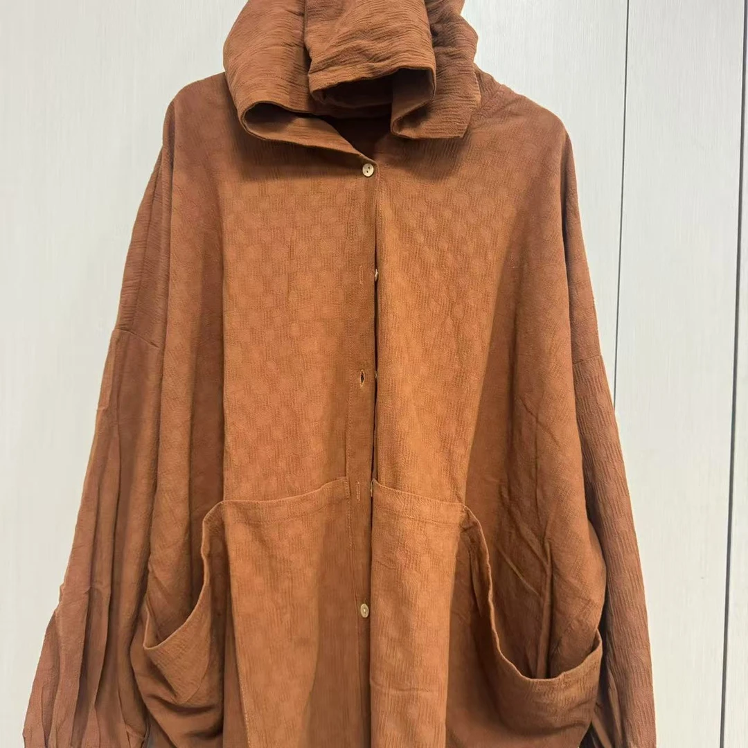 【沐木流浪记】橘色小格子连帽四兜女装风衣外套z