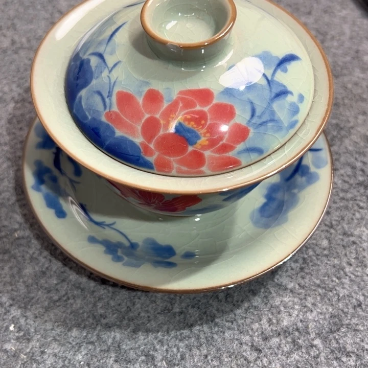 淘泥金玉满堂盖碗微瑕