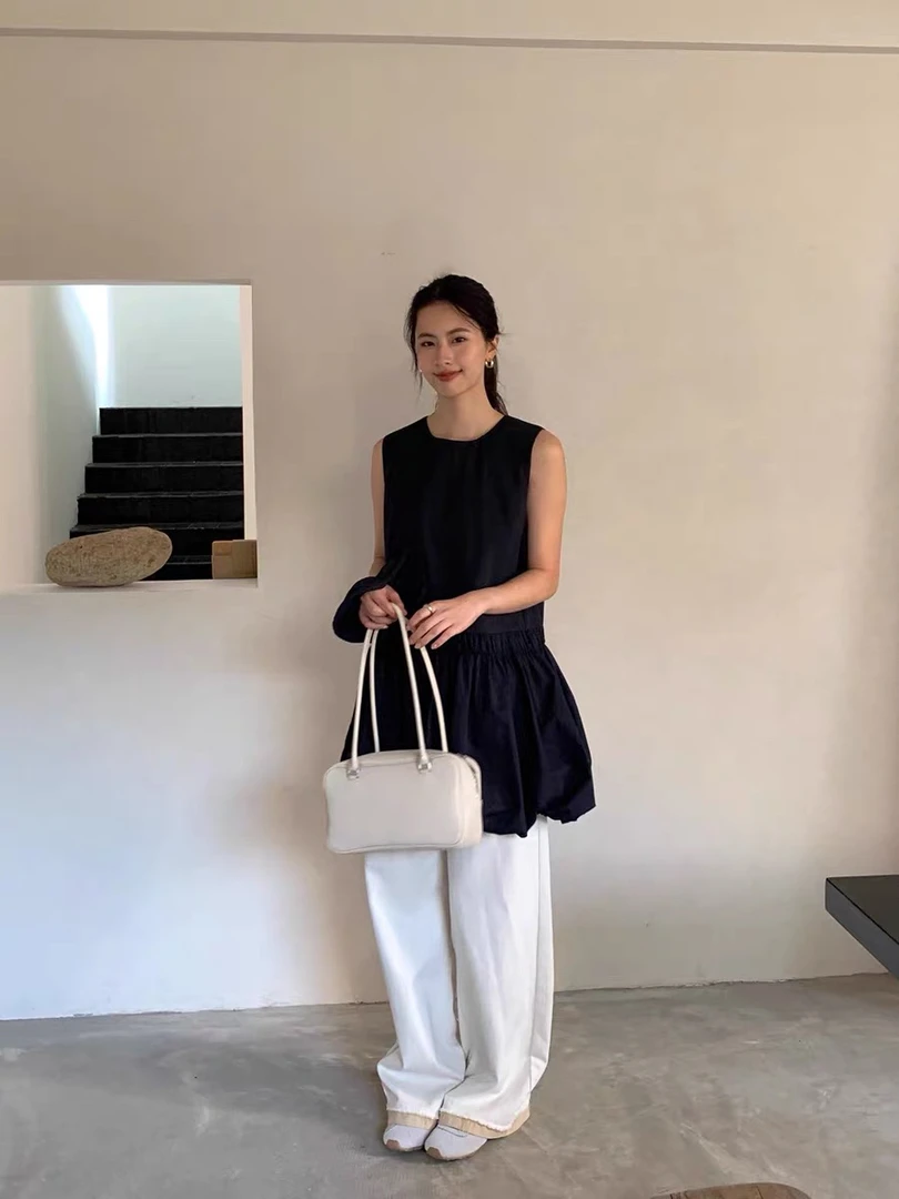 灰灰呀！杭州原版！俏皮珍妮 韩系复古设计感背心蓬蓬无袖连衣裙