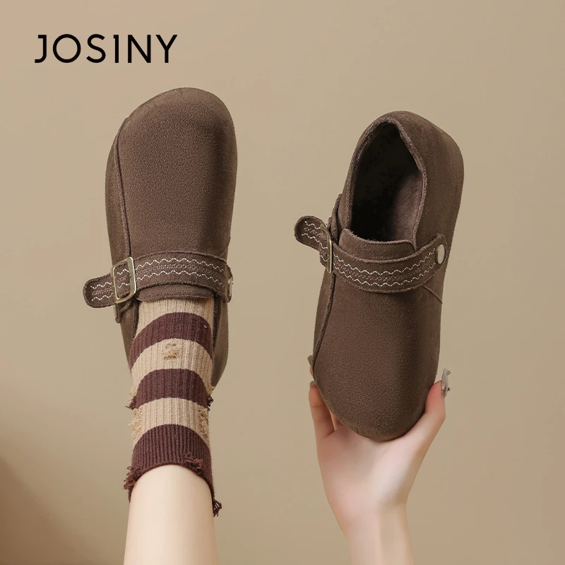 卓诗尼勃肯鞋女2025新款秋冬加绒一脚蹬豆豆鞋百搭英伦风复古女鞋