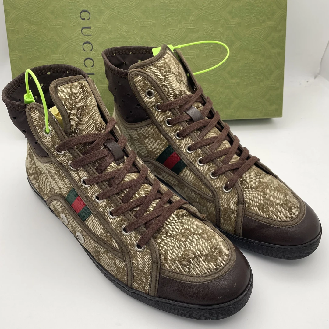 95新 GUCCI/古驰 40欧码/经典高帮老花棕色复古板鞋