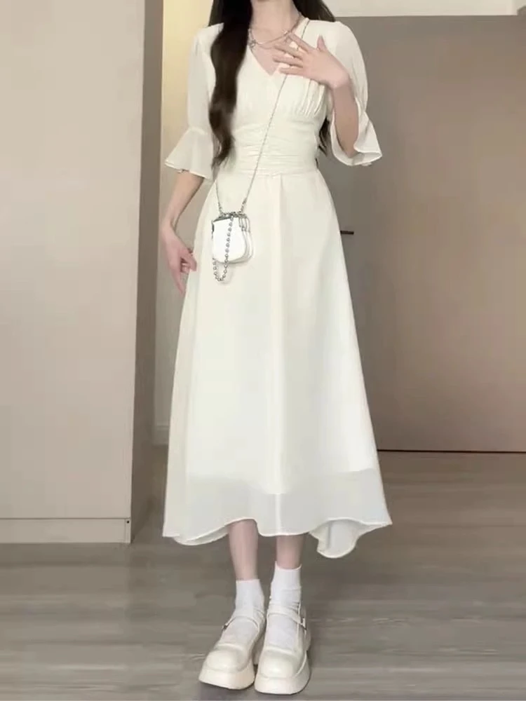 35 夏季时尚纯色纯欲风显瘦高级感连衣裙（A17）