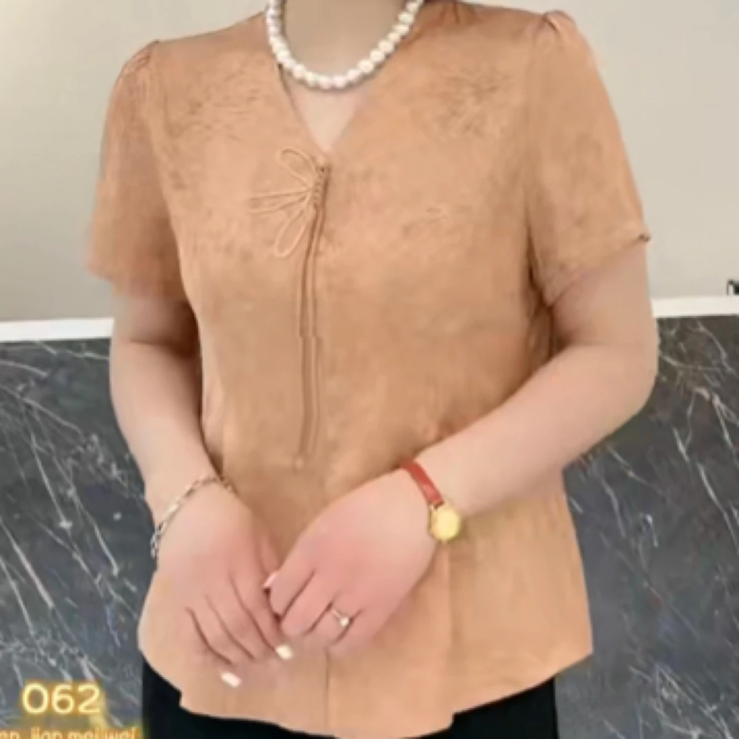 2025夏季新款女装绣花时尚短袖雪纺套头雪纺衫显瘦