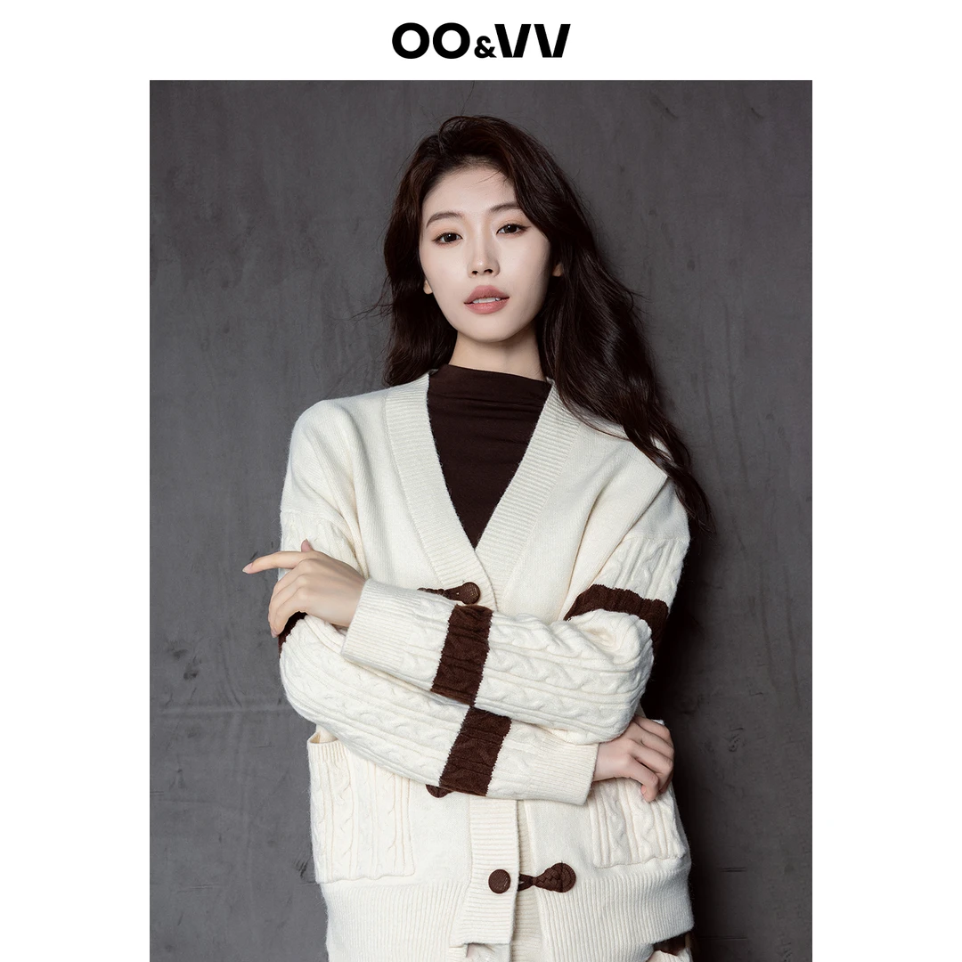 OO&VV针织开衫外套女2025秋新休闲撞色毛衣外套上衣