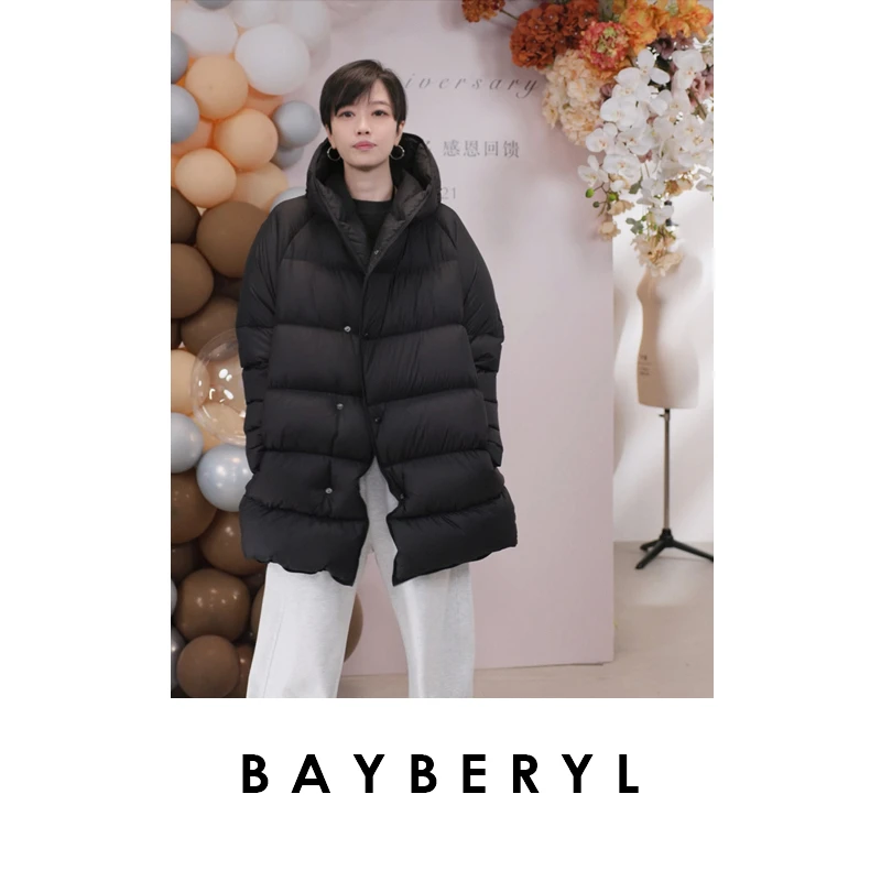 FF-BAYBERY老贝吐司轻暖连帽宽松黑白棕扣羽绒服YRF3K2721