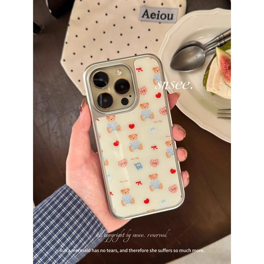 小熊心心适用苹果15Pro手机壳13硅胶XSMax/xr/12女16/14p套8P/xs