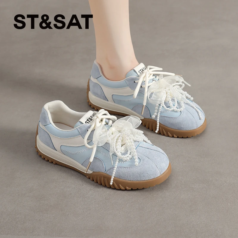 星期六复古休闲运动鞋2025夏季拼接时尚阿甘鞋小众百搭德训鞋女士