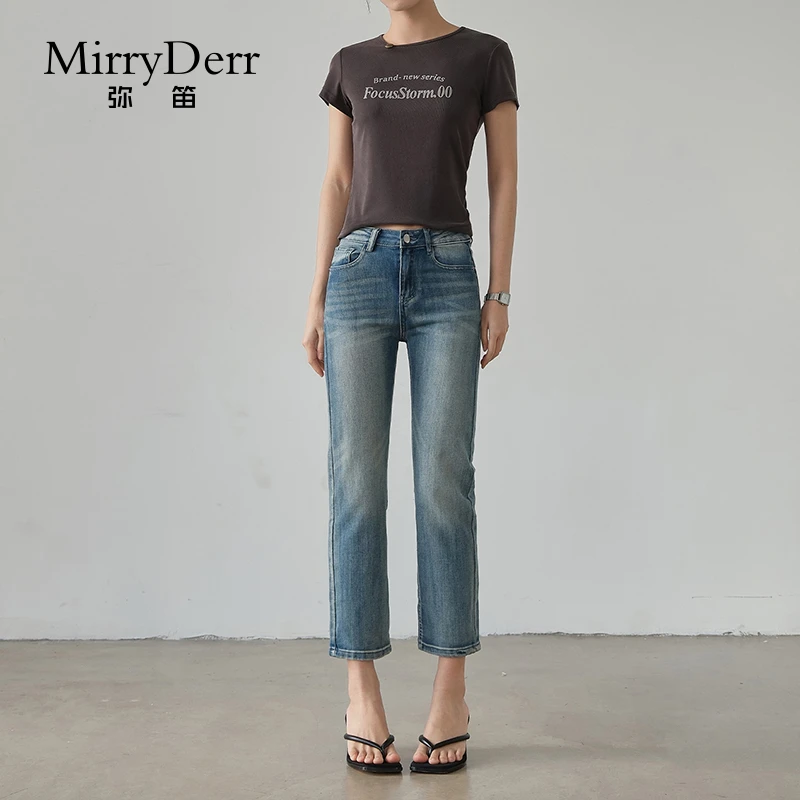 MirryDerr/弥笛潮流九分牛仔裤女2025夏季新款高腰修身显瘦直筒裤