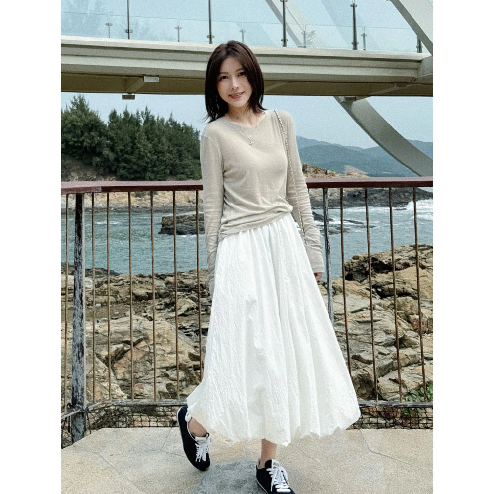 【MGDM】日系清新高密锦廓形感设计花苞半身裙女2025新款长款春夏