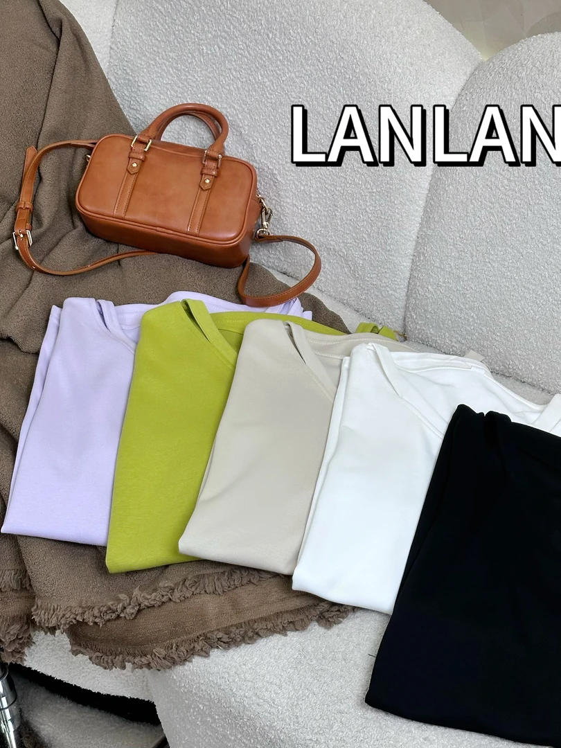 lanlan来了！大码女装纯棉T恤上衣中长款短袖丝光棉