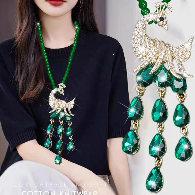 铜合金合成锆石吊坠 76 孔雀吊坠项链时尚百搭
