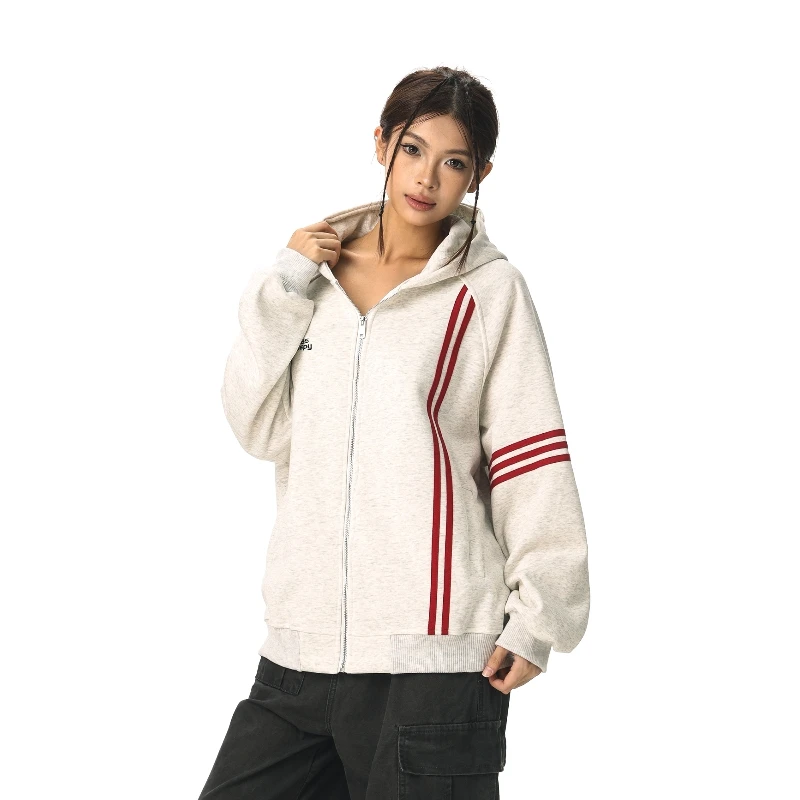 AQUILIA 美式复古连帽开衫卫衣男女秋季新款oversize外套潮流上衣