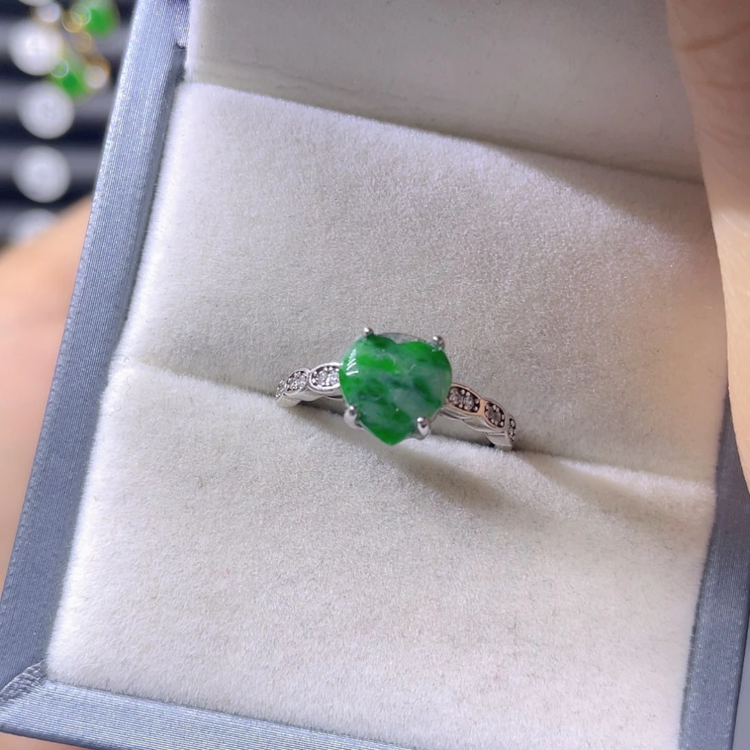 翡翠银S925镶嵌戒指天然翡翠