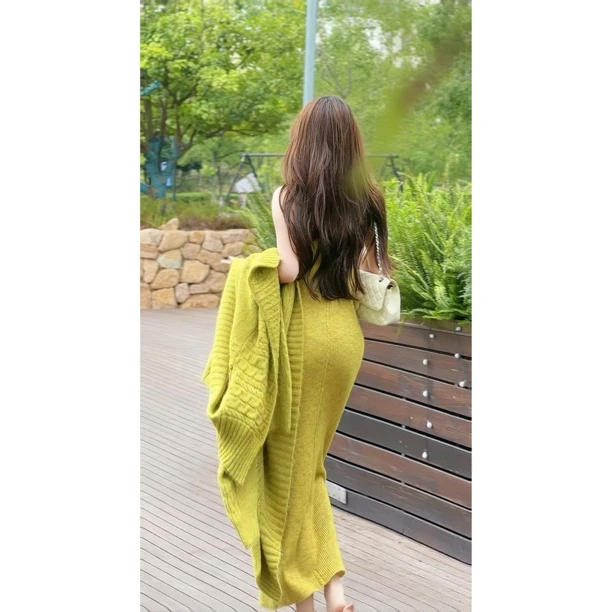 JCC【懒懒云朵】秋冬重磅针织吊带裙懒人套装毛衣外套两件套