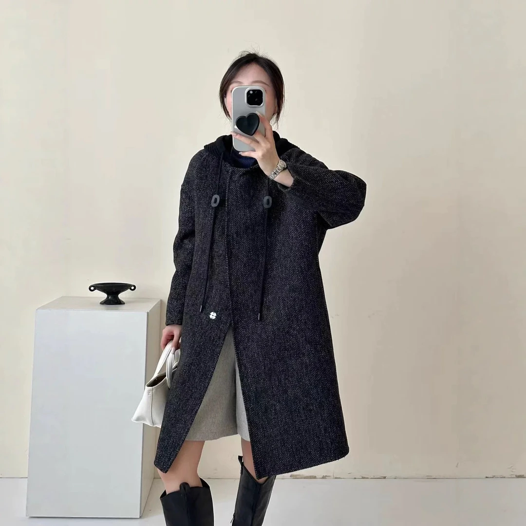 【煋煋】2025年设计感人字纹羊毛大衣帽子可拆卸冬季百搭羊毛大衣