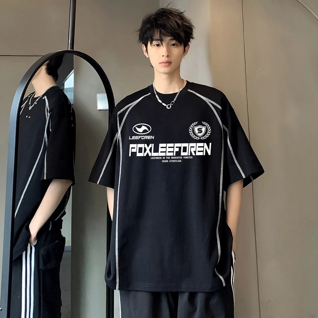 2025国潮男短袖ins美式高街潮牌t恤小众设计感重磅上衣五分半截袖