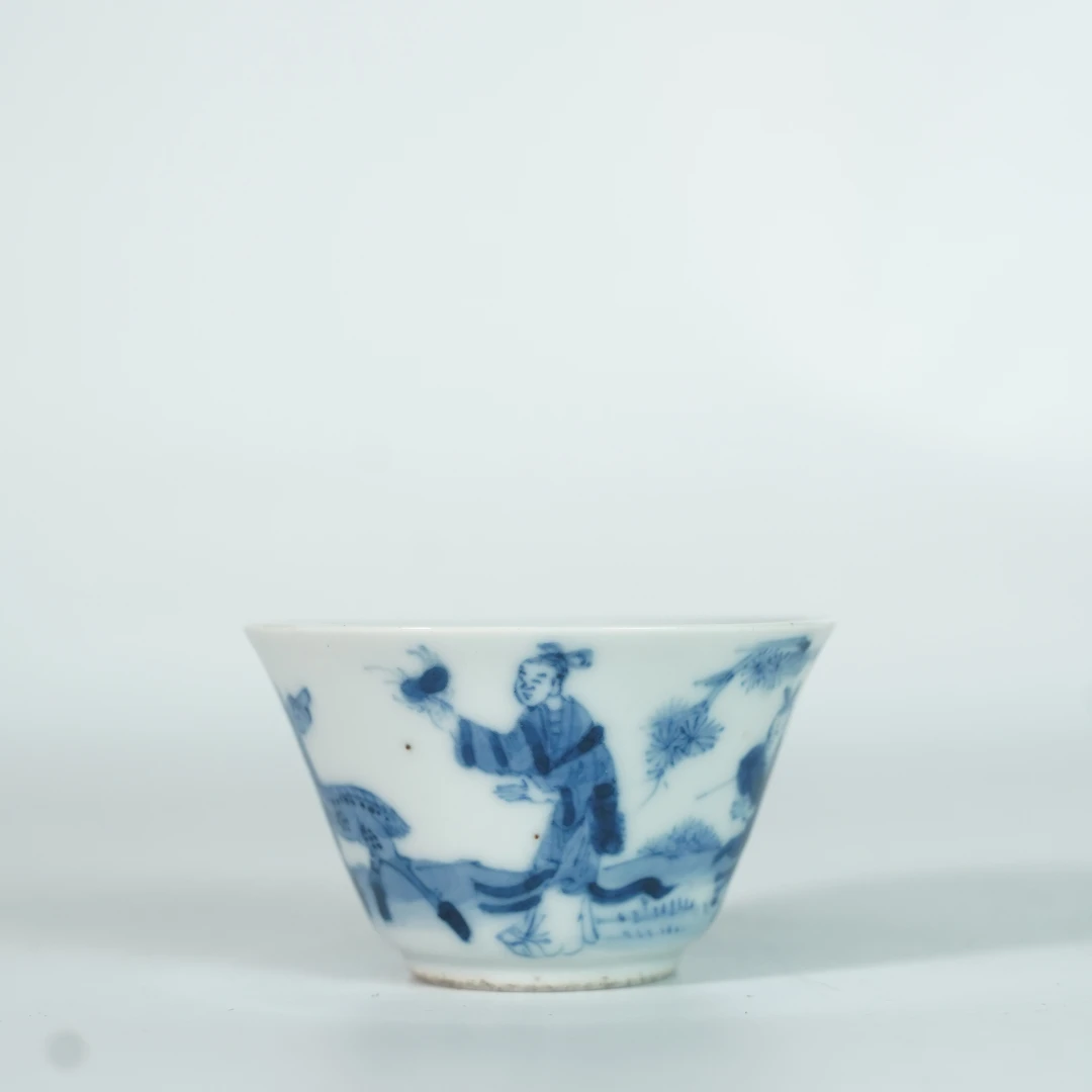 LABC250103013-1【十竹斋】清康熙麻姑献寿鹿纹青花杯