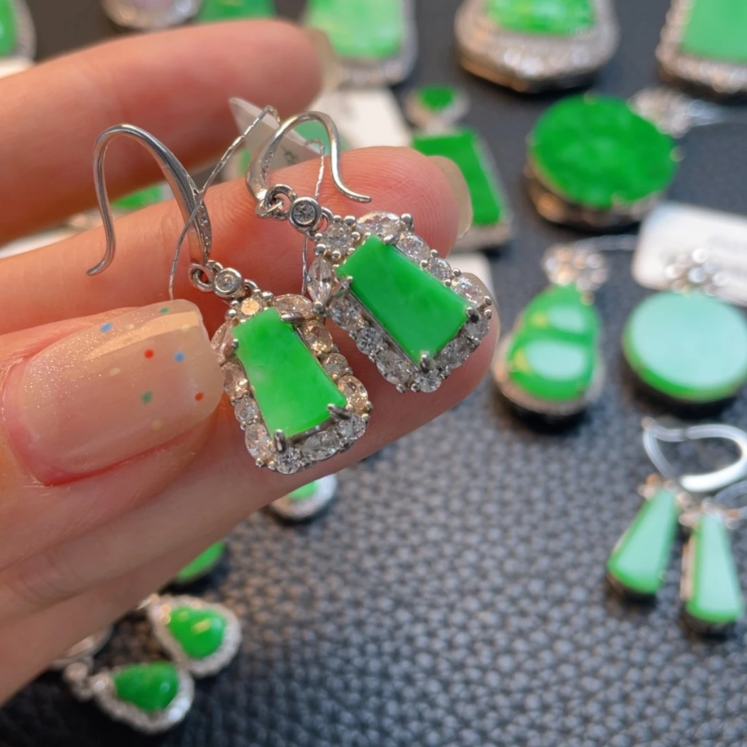 翡翠银S925镶嵌吊坠(不含链)耳坠