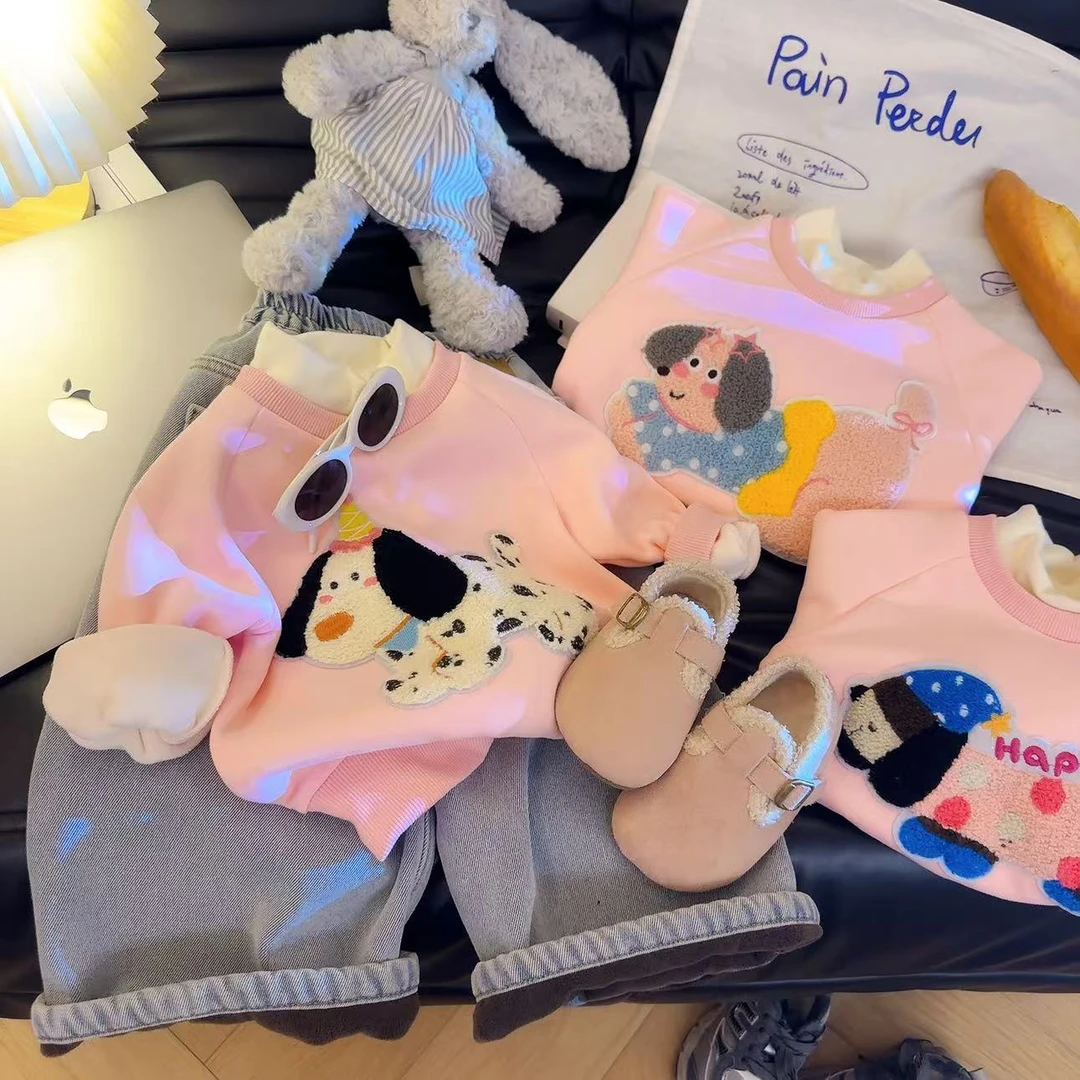 2024童装冬款儿童抓棉卫衣女童高领上衣卫衣打底假两件套头衫潮