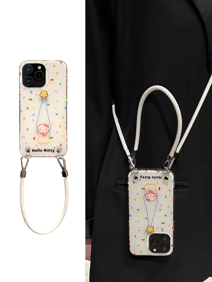 简约彩带kt猫转转星星适用苹果16promax手机壳iPhone15斜挎14女13
