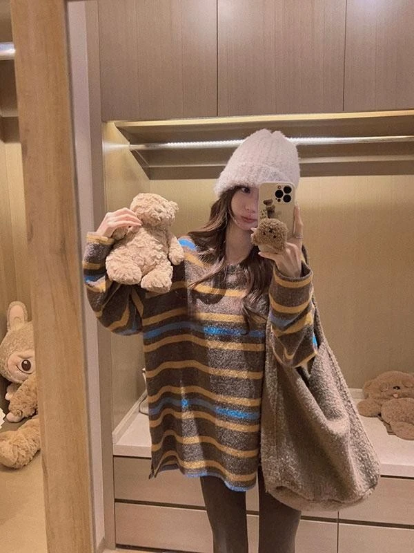 可爱慵懒风字母长袖T恤女秋冬内搭加厚韩版打底衫套头圆领宽松