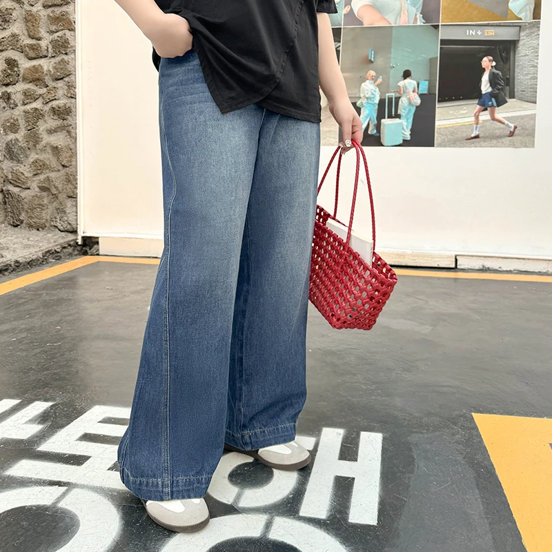 DX7247大码女装【港风弯刀裤】三种裤长选夏季遮腿粗显瘦阔腿牛仔裤