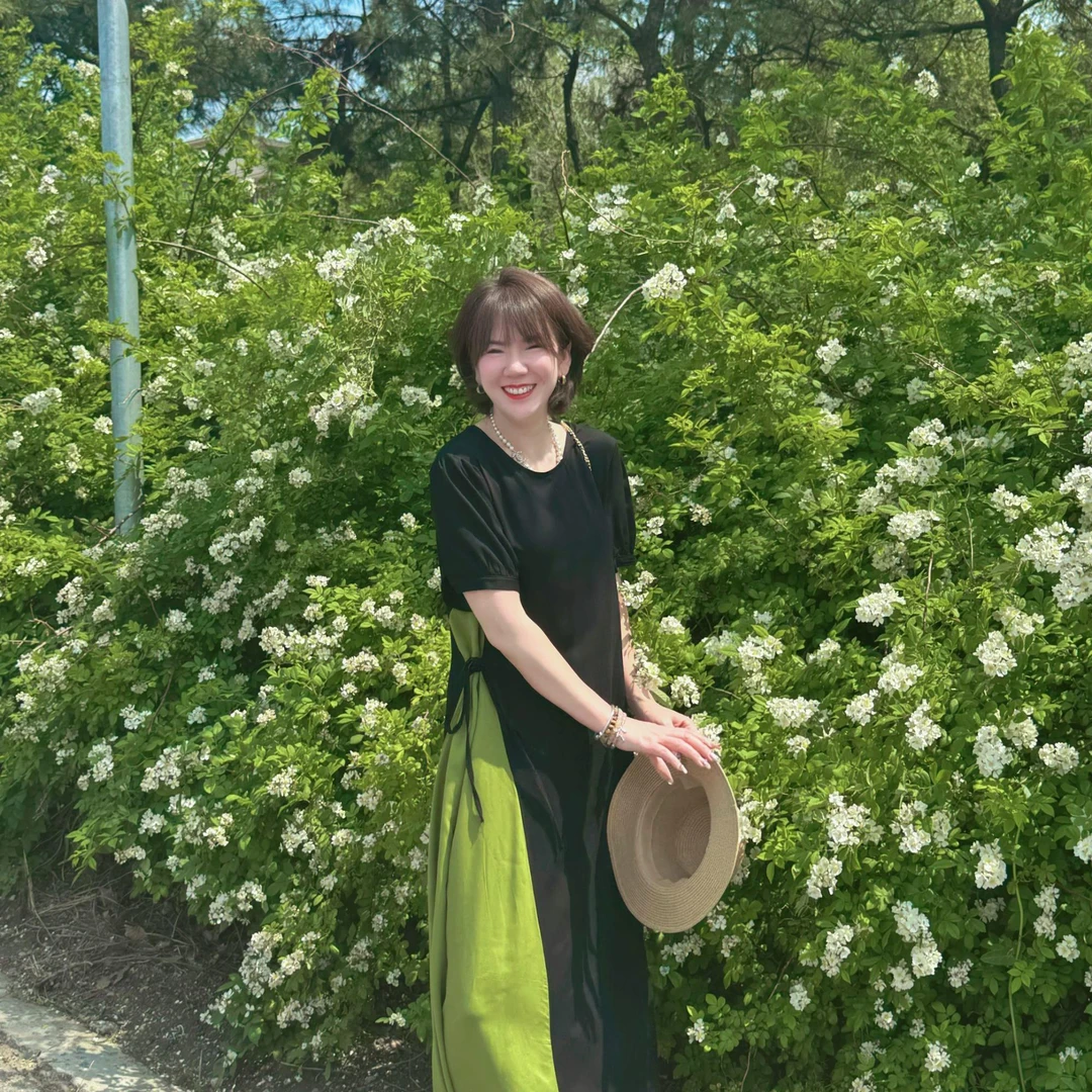 무지징−「柚见青提」显瘦拼接收腰系带棉绸连衣裙（有口袋）-B