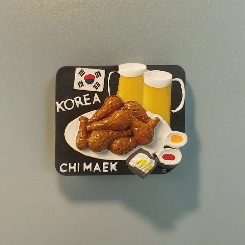 韩国创意特色美食韩国炸鸡啤酒旅游纪念品立体彩绘磁性冰箱贴礼物