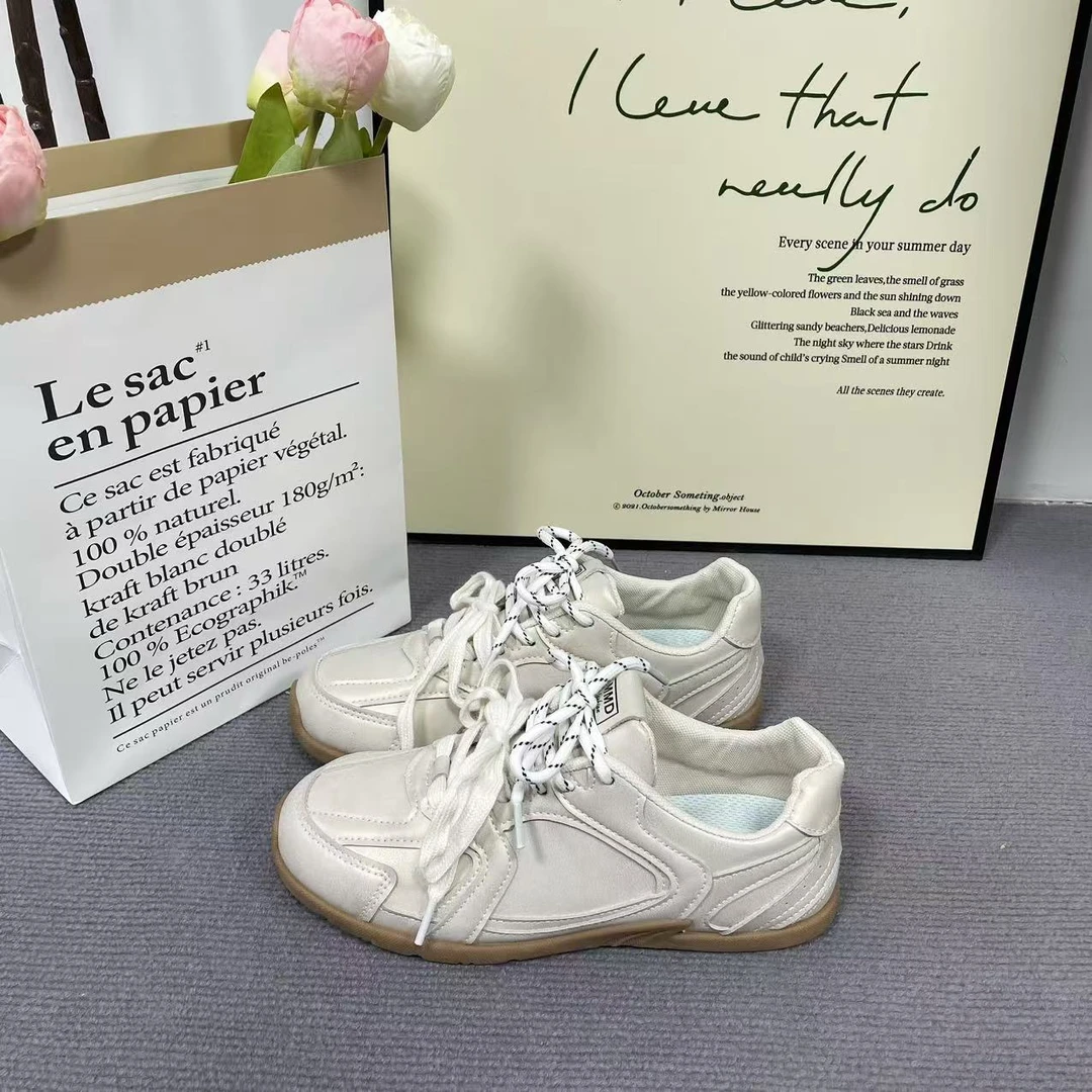 NB79米色复古平底德训鞋女春季新款轻便百搭潮阿甘鞋休闲鞋运动鞋