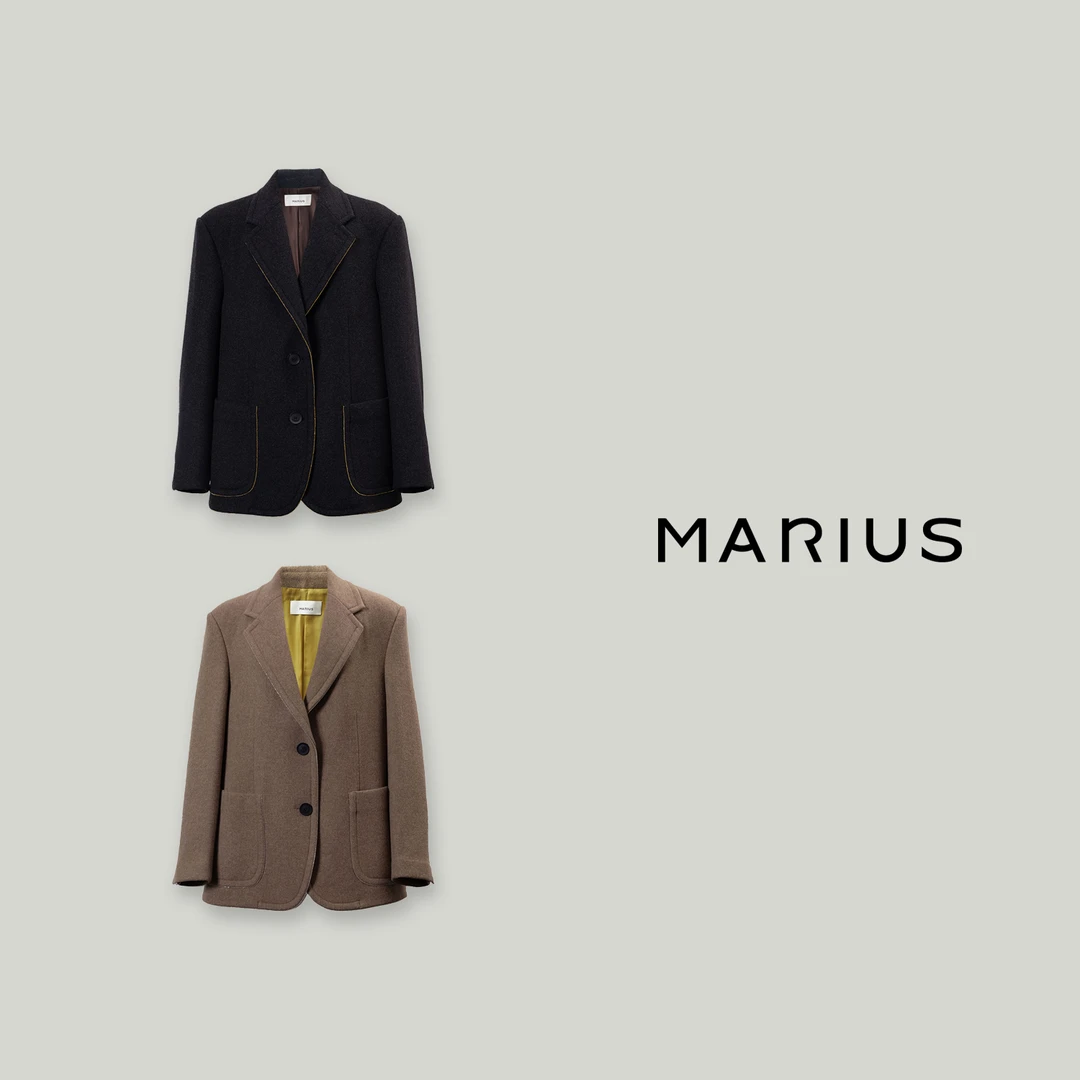 MARIUS轻奢时尚撞色“描边”撞色领底呢干净利落装饰感潮流西装