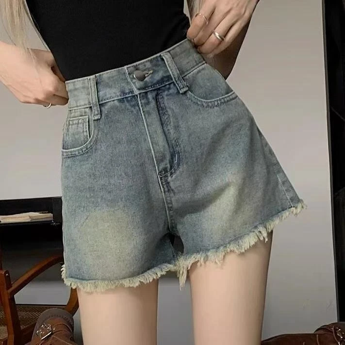 （A401-500）薄款水洗韩版牛仔裤时尚夏季显瘦短裤高腰做旧百搭