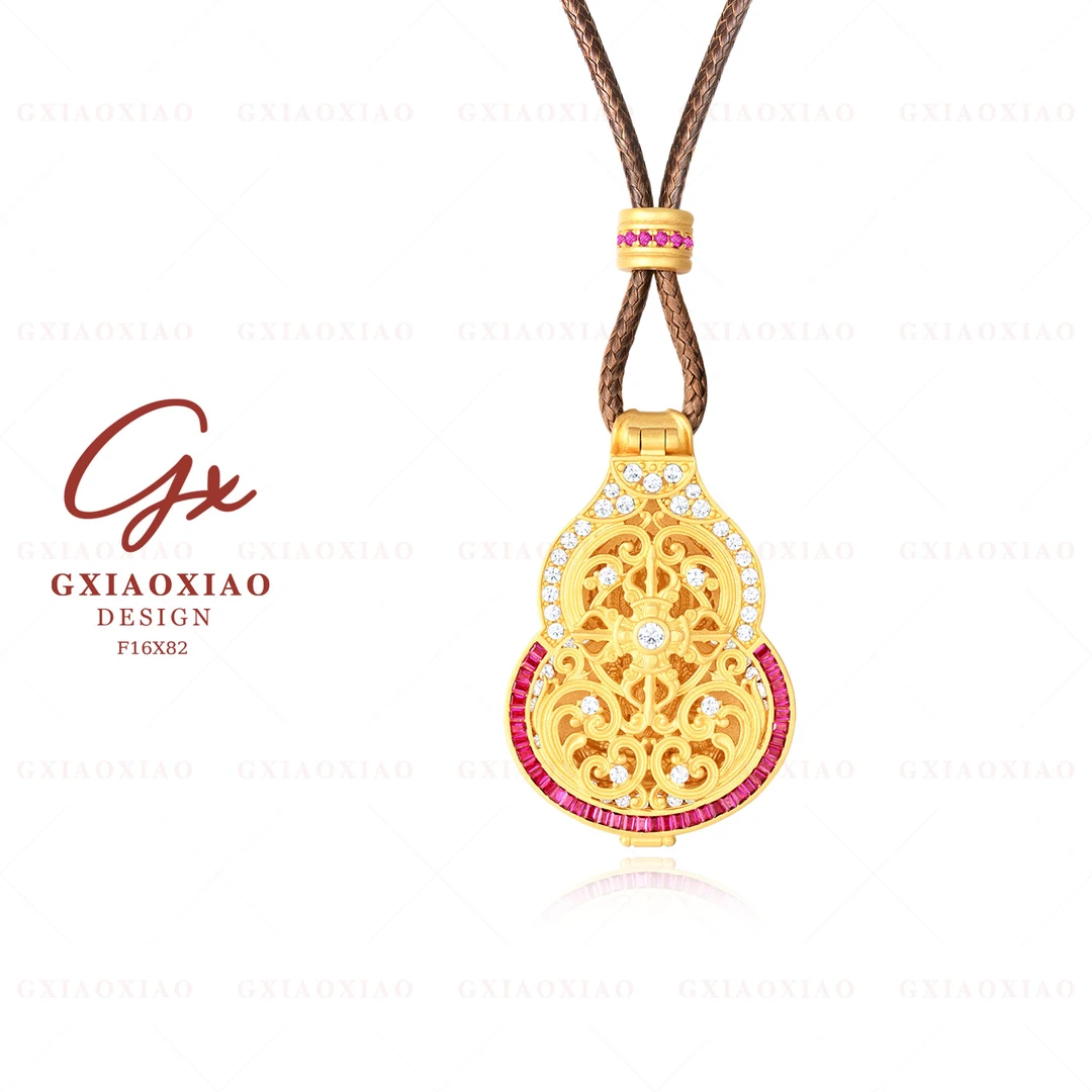G XIAOXIAO 镀K金【福韵】新中式花丝佛像嘎乌盒葫芦项链 F16X82