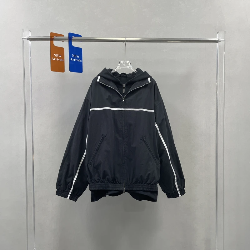 欧洲站春新款假两件连帽冲锋衣外套女宽松休闲百搭夹克上衣73069