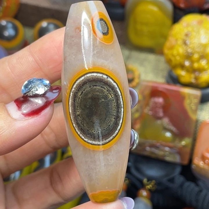 玛瑙/玉髓未镶嵌珠宝奇石收藏金沙拉丝大尺寸天眼天珠