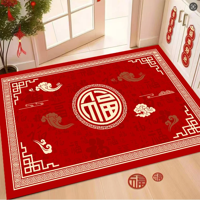 春节接百福地垫新款入户门玄关门口脚垫新年喜庆氛围地毯入户门垫