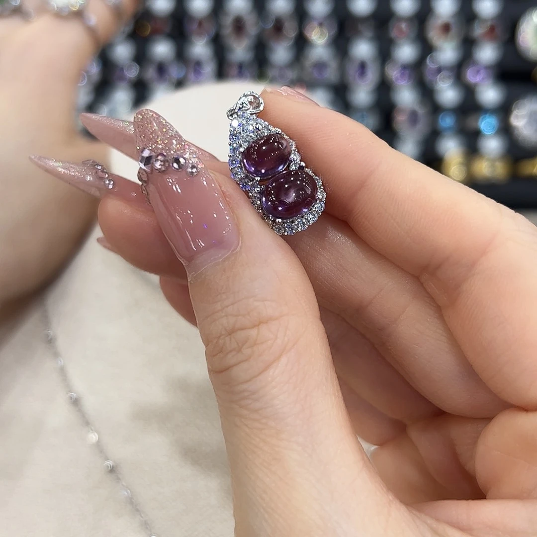 岫玉银S925镶嵌戒指九*儿