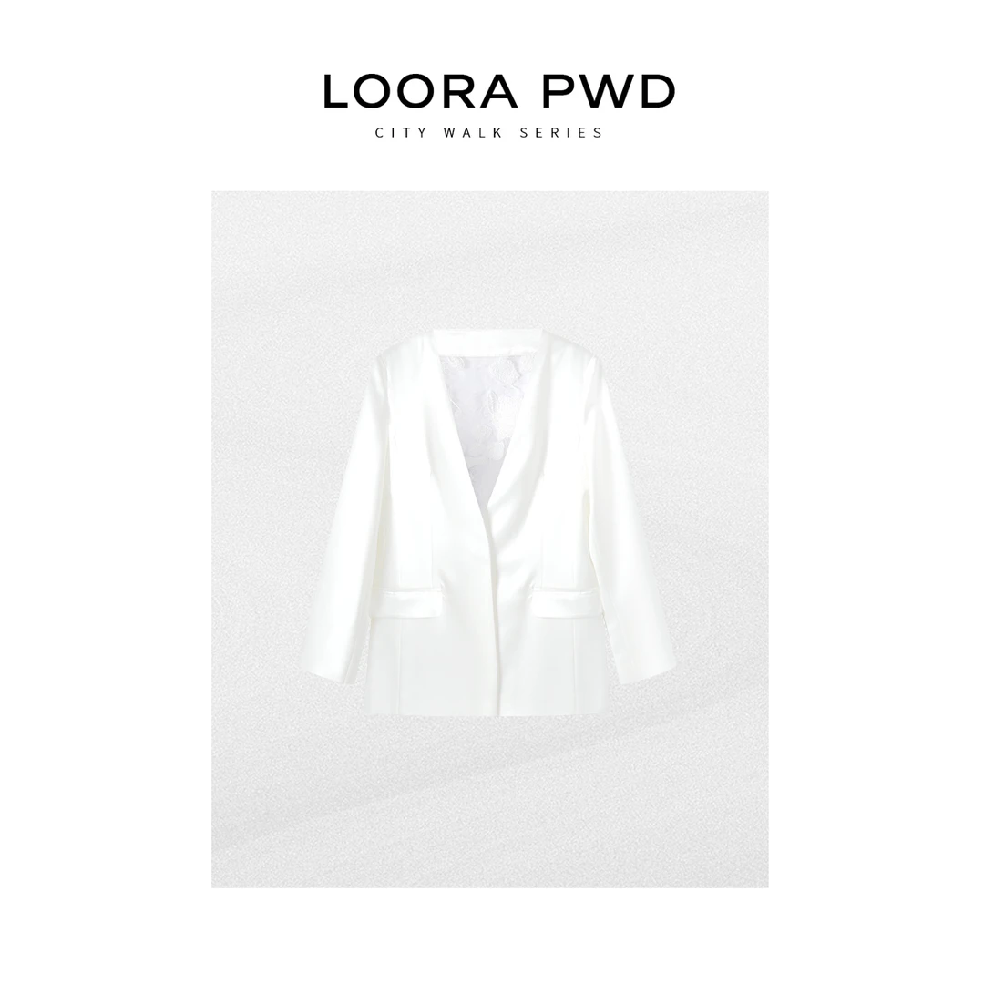 LOORAPWD/罗拉密码醋酸全新后背蕾丝镂空设计拼接西装25CJBB0092N