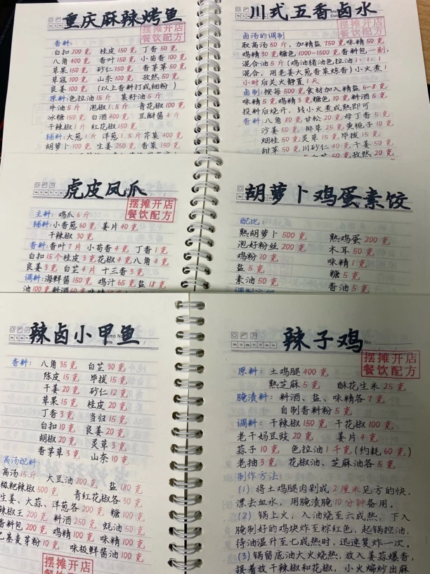 小吃配方手抄笔记本册，美食配方册子配视频2000套视频