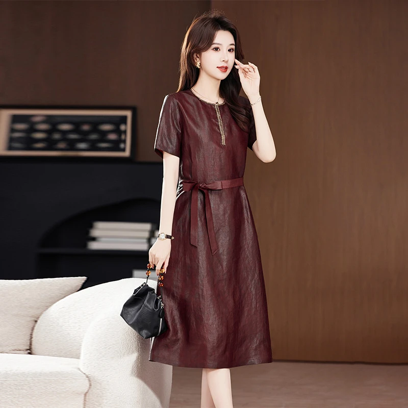 桑蚕丝连衣裙中长款翻领香云纱女裙子2025夏杭州新优雅气质真丝裙