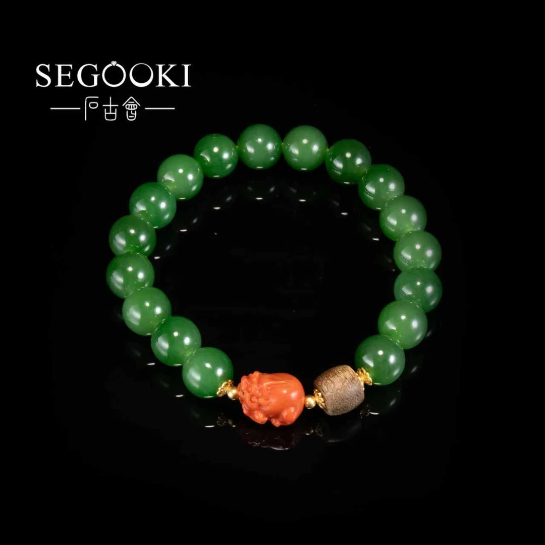 S925银和田玉(碧玉)diy手链-珠径9.5-10mm-HTY780-不退不换