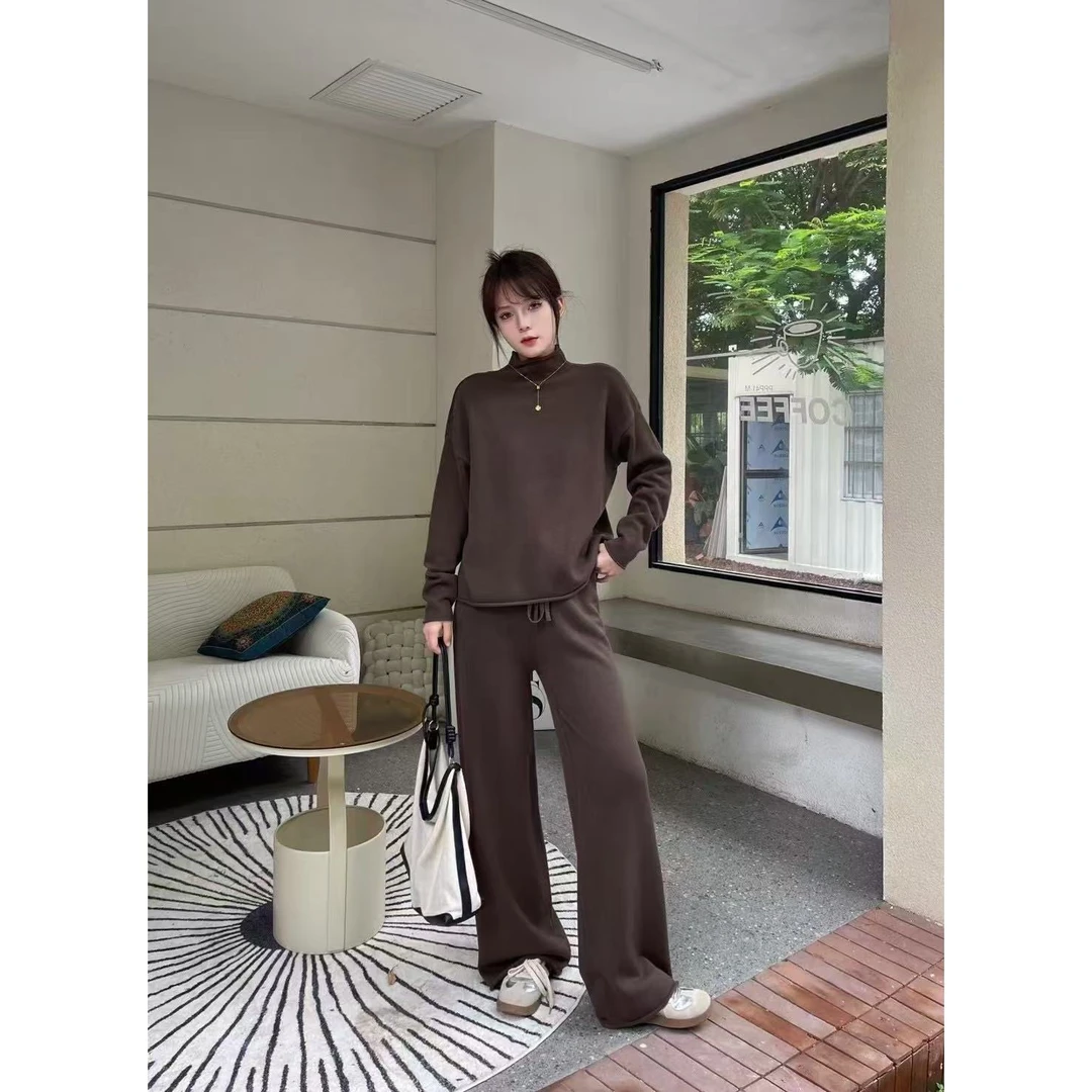 KIKI严选：3310-XV家欧洲站南油秋季高领上衣拖地裤针织两件套装