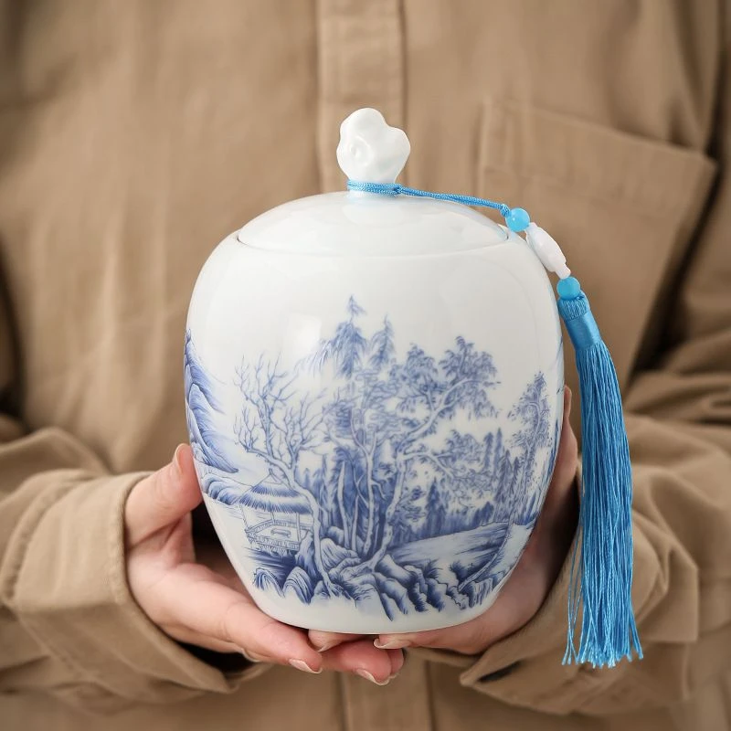 山水复古茶叶罐密封罐半斤装茶叶罐国风古风