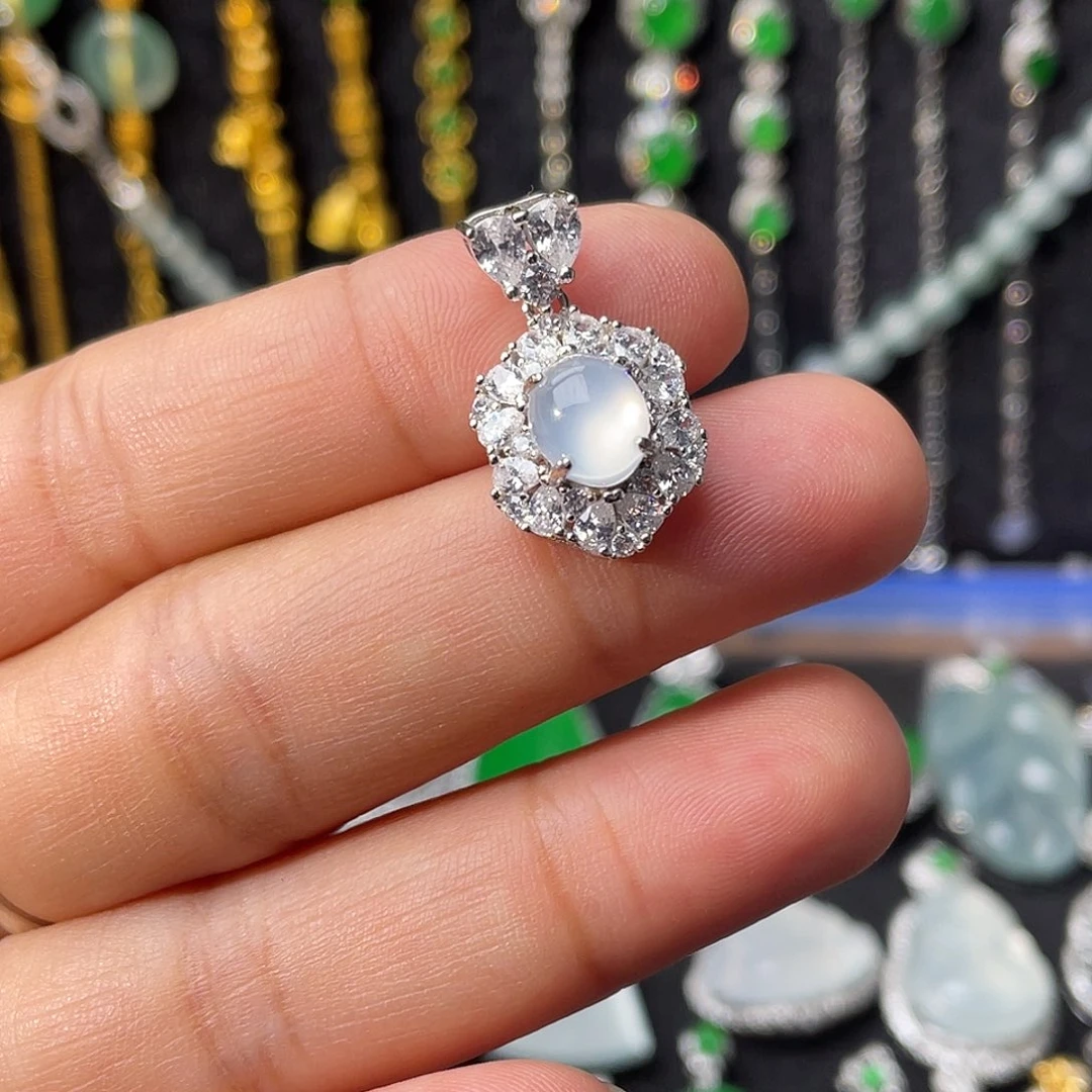 翡翠银S925镶嵌吊坠(不含链)