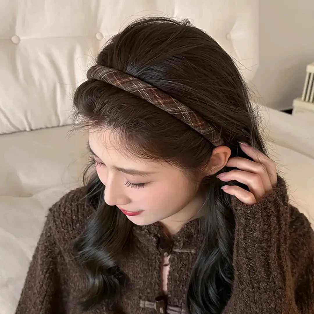 春季新品学院风格纹细简约百搭窄边布艺压发网红发饰英伦风简约女