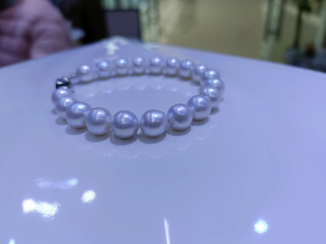 天然淡水珍珠手链 珍珠近圆强光几乎无暇  超强光手链 珍珠项链