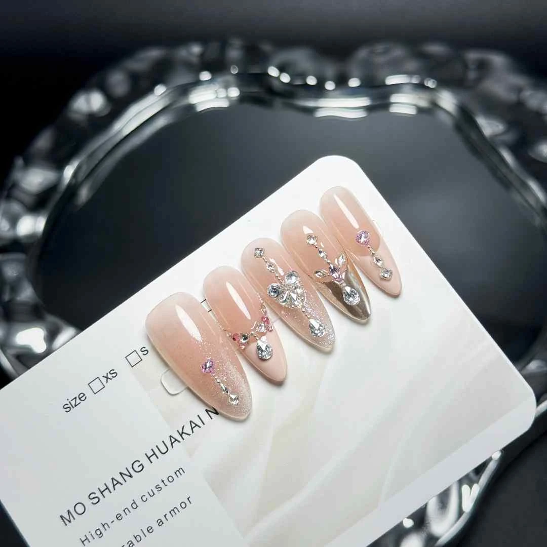 【爱心权杖】轻欧美金属朋克锆石爱心拼钻美甲8071202 纯手工穿戴甲