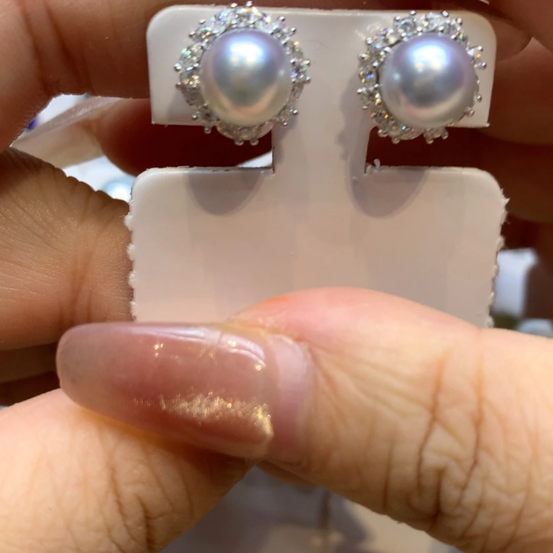 银S925镶嵌耳饰海水珍珠