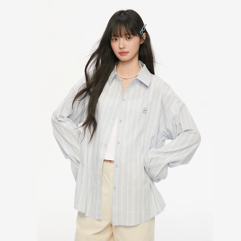King Prince复古刺绣文艺条纹衬衫设计感时尚休闲百搭夏季春夏薄
