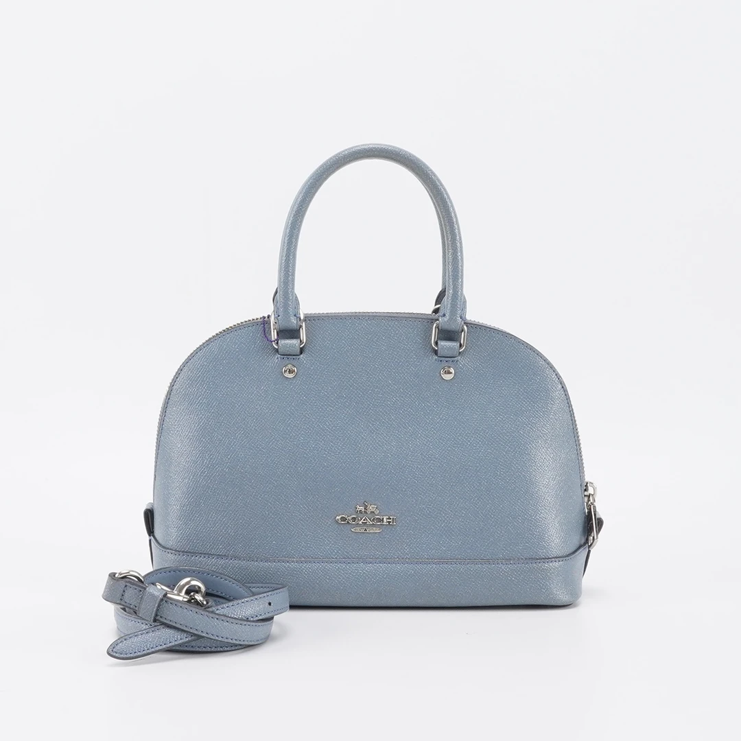 95新 COACH/蔻驰 【诗诗】 蔻驰 雾霾蓝 皮革 贝壳包