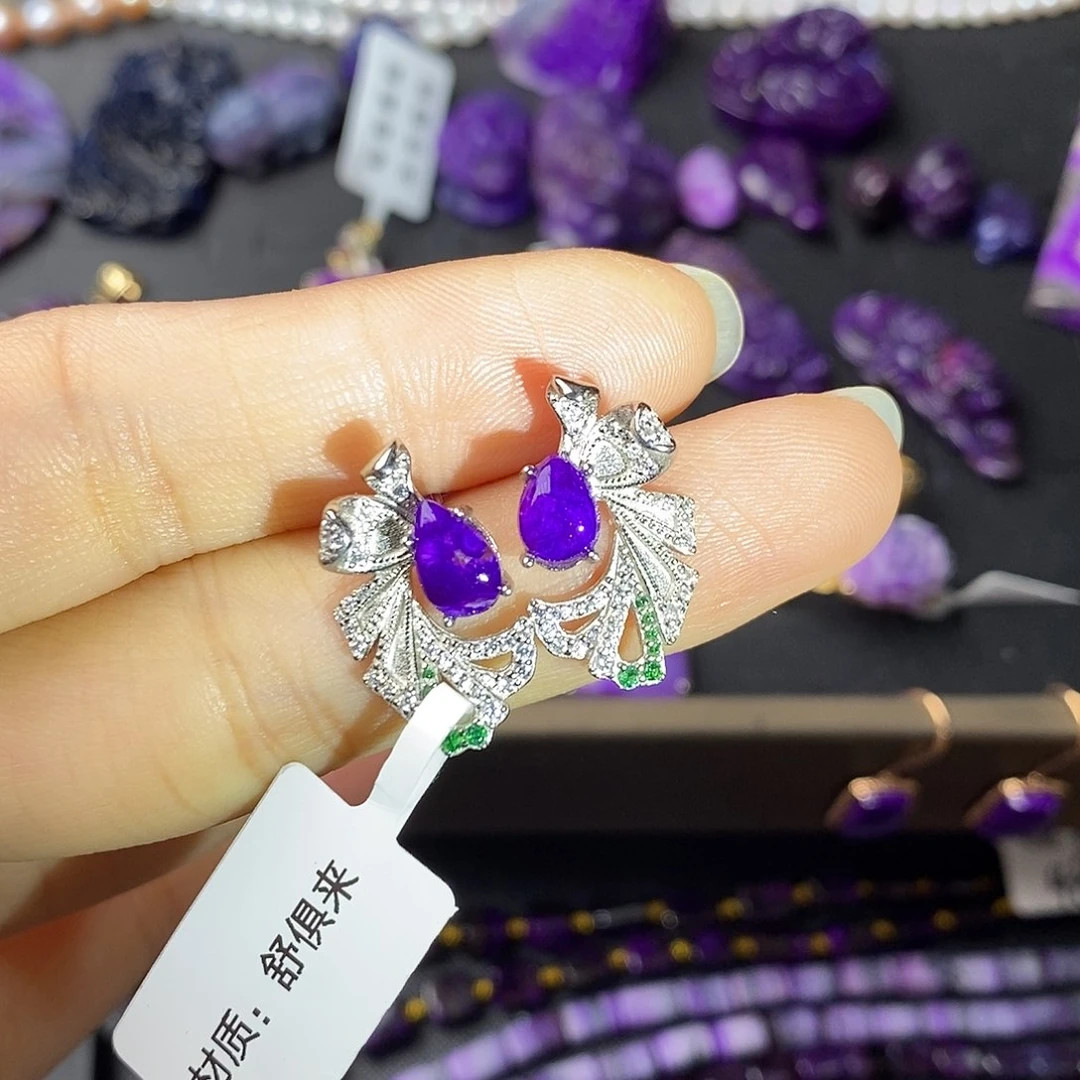 银S925镶嵌苏纪石（舒俱来）耳扣